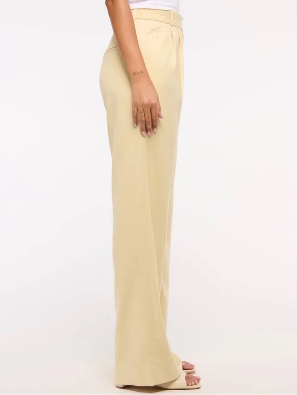 Abercrombie & Fitch A&F Sloane Tailored Wide Leg Pants Butter Yellow Sz 4S - Picture 3 of 13